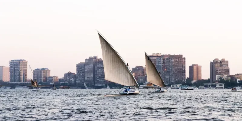 Felucca lateen sail Cairo Nile — traditional boat propelled only by the wind
